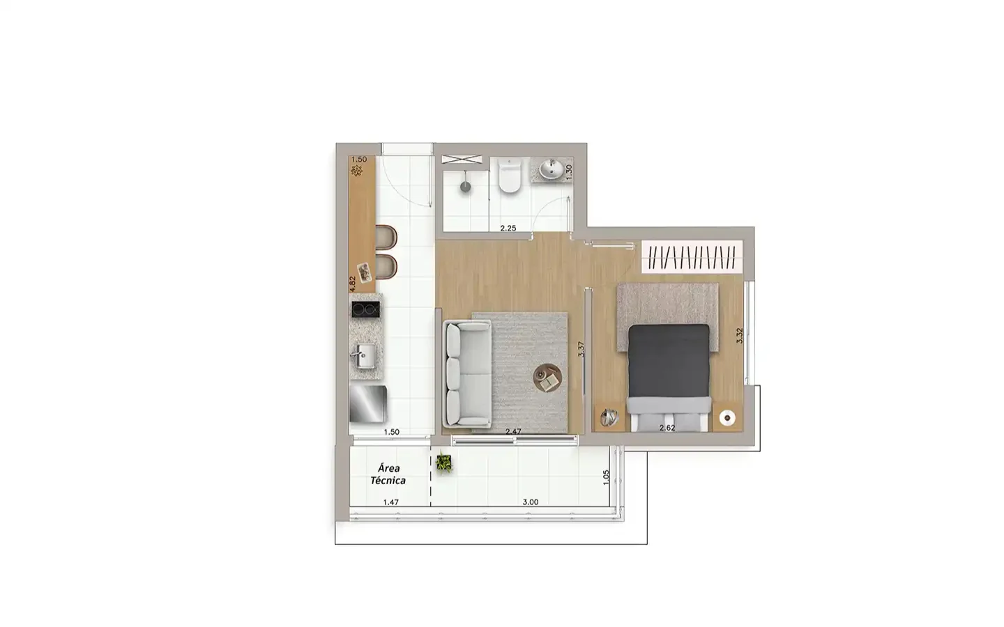 Planta do apartamento Final 3, do 18º andar, no Ateliê Vila Madalena