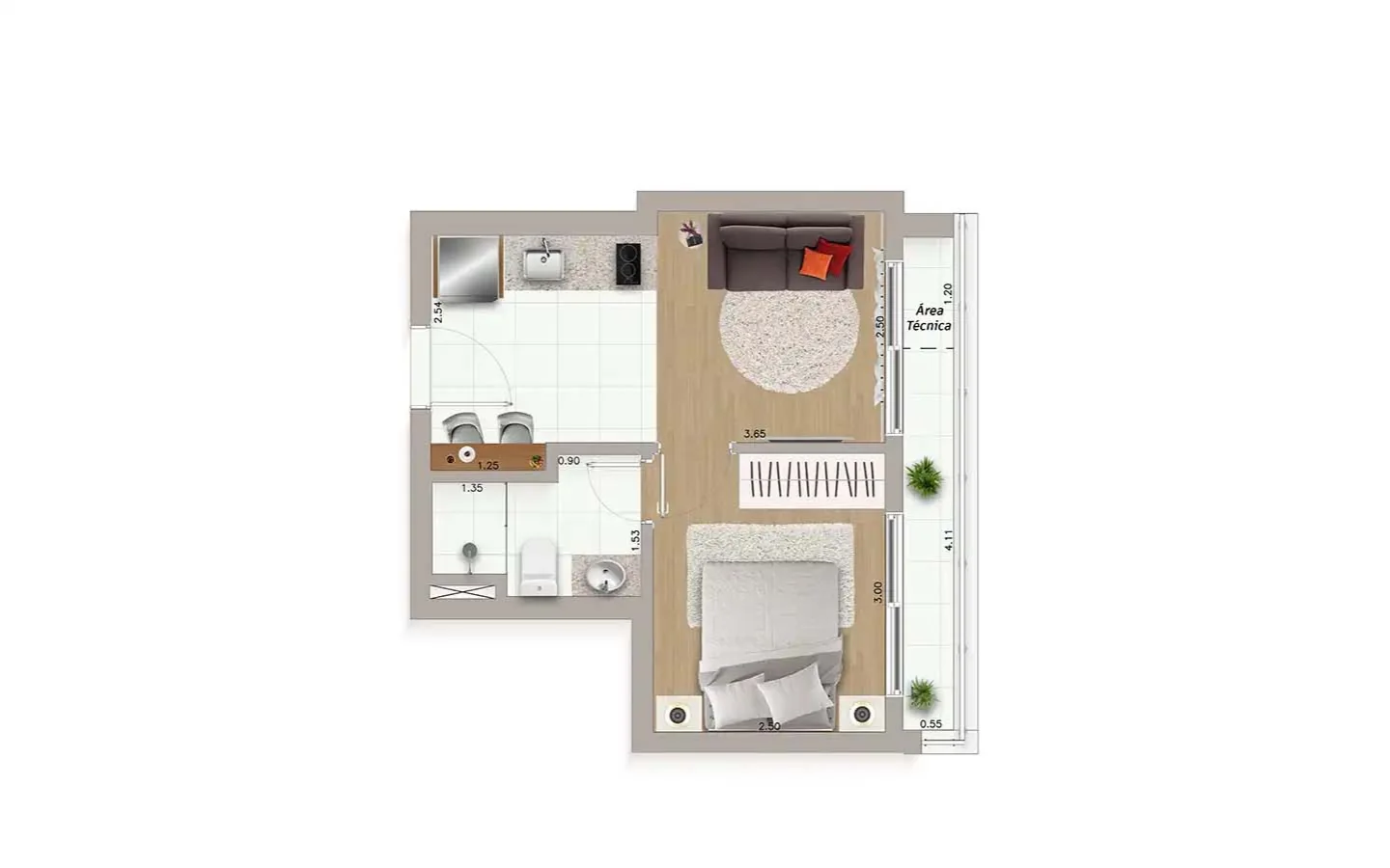 Planta do apartamento Final 4, do 19º andar, no Ateliê Vila Madalena