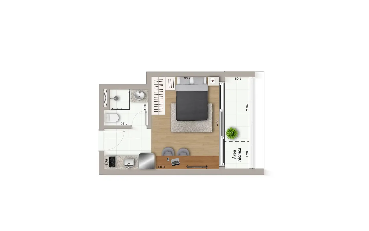 Planta do apartamento Final 1, do 20º andar, no Ateliê Vila Madalena