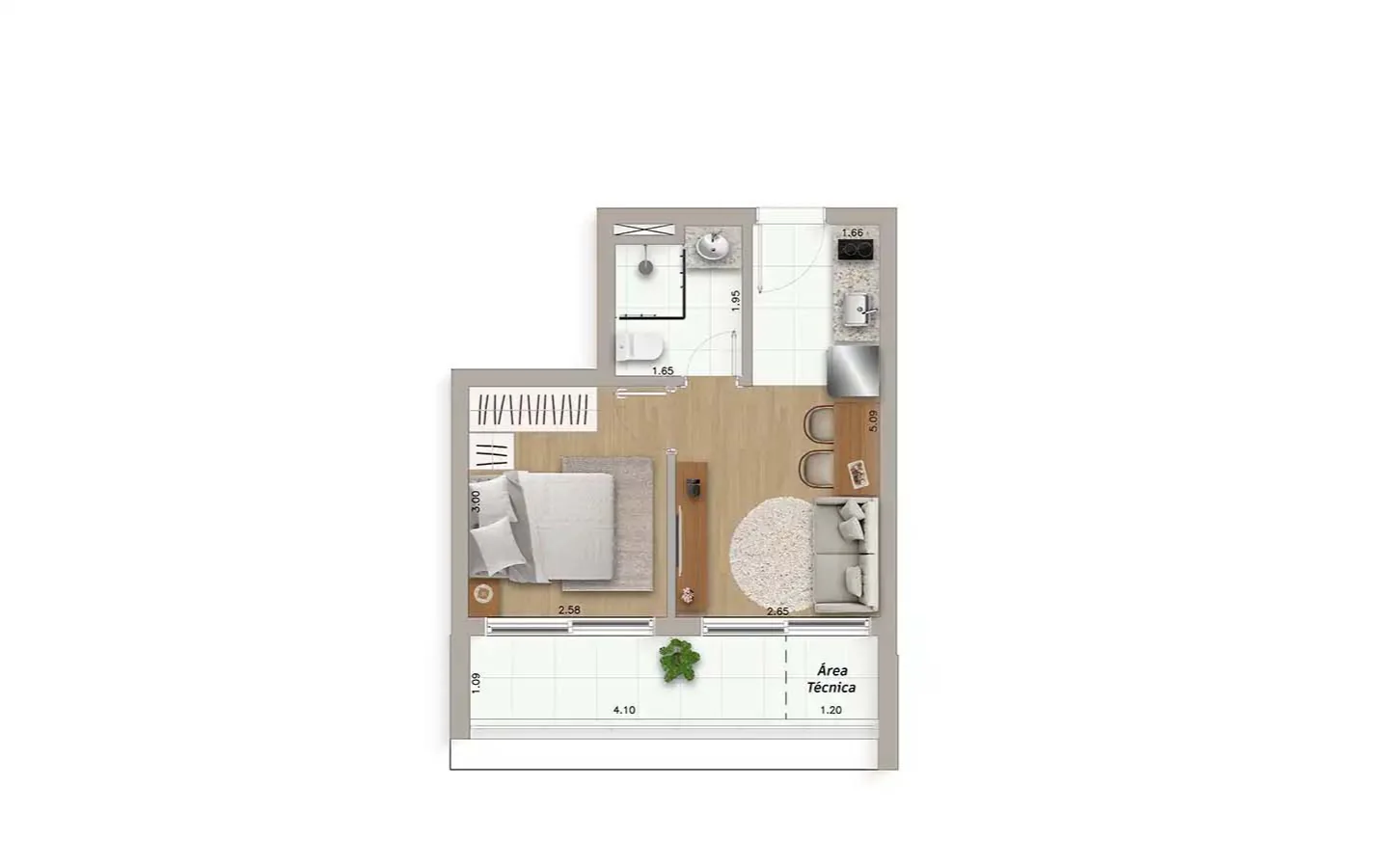 Planta do apartamento Final 2, do 20º andar, no Ateliê Vila Madalena