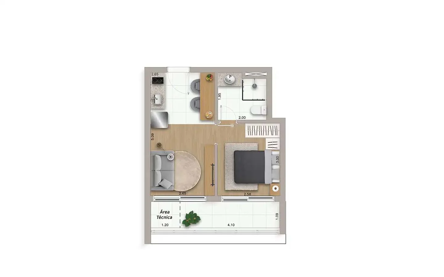 Planta do apartamento Final 1, do 5º ao 17º andar, no Ateliê Vila Madalena