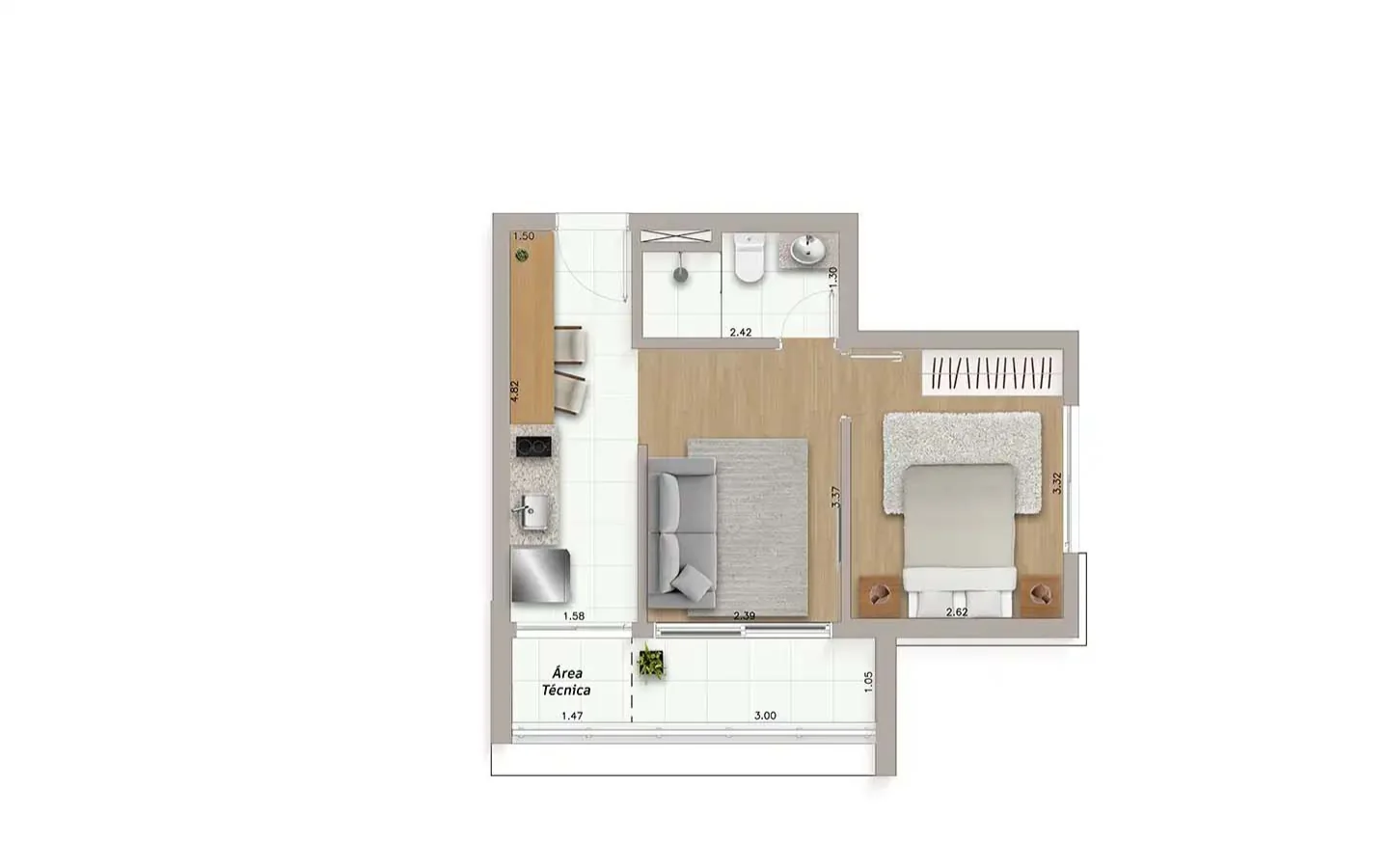 Planta do apartamento Final 3, do 5º ao 17º andar, no Ateliê Vila Madalena