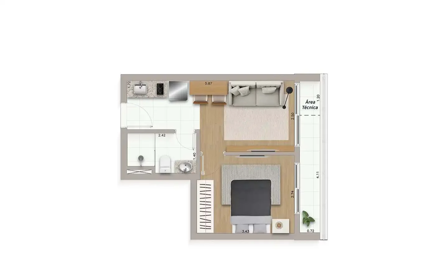 Planta do apartamento Final 5, do 5º ao 17º andar, no Ateliê Vila Madalena