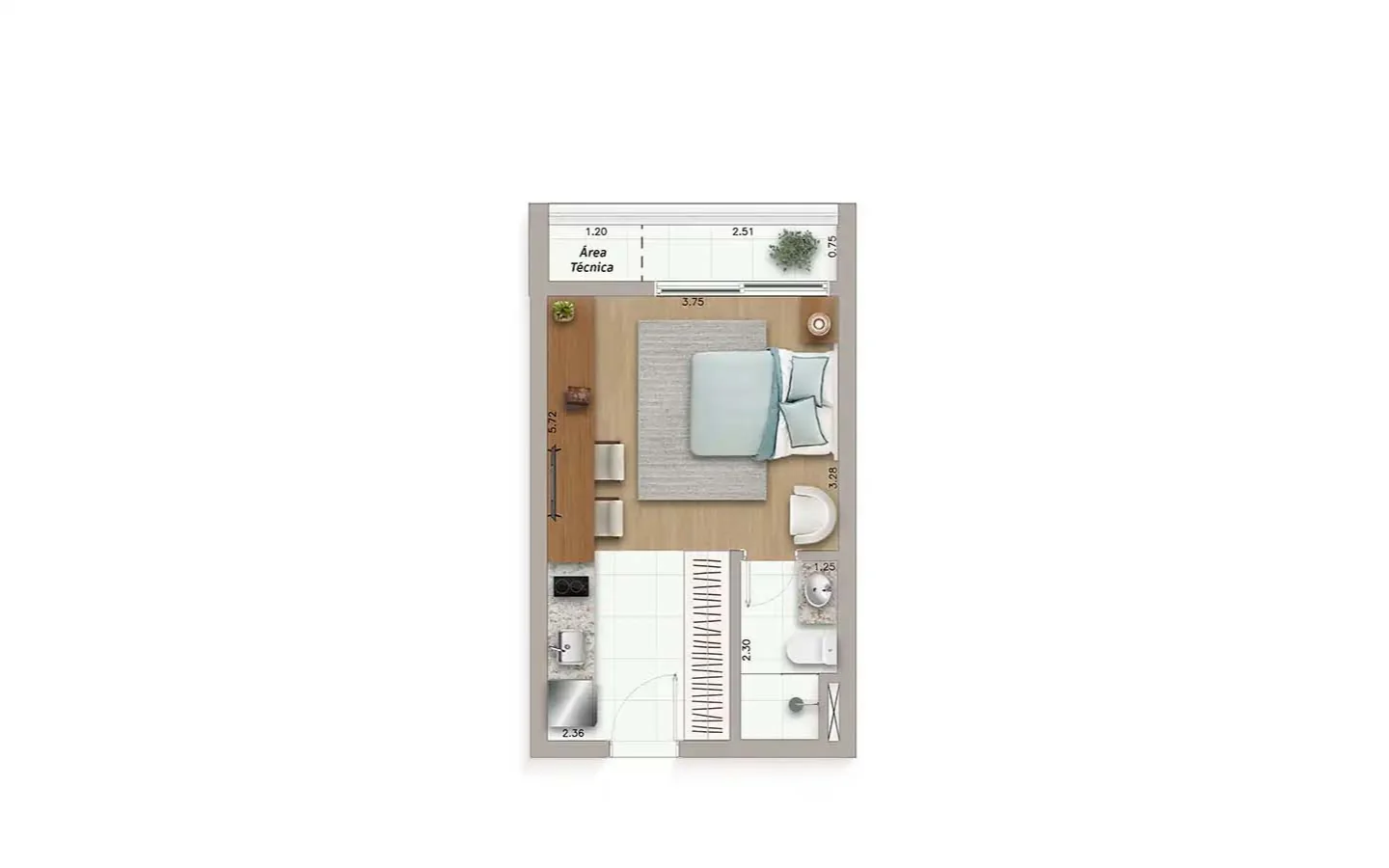 Planta do apartamento Final 7, do 5º ao 17º andar, no Ateliê Vila Madalena